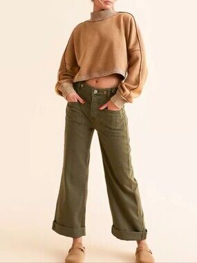 Free People Palmer cuff Wide Leg Jeans We The Free Dark Olive